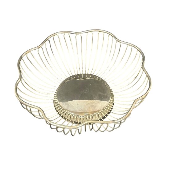 Silver Plate Wire Fruit Bread Basket Round Bowl Art MCM Retro Holiday Dinner VTG - Picture 2 of 10